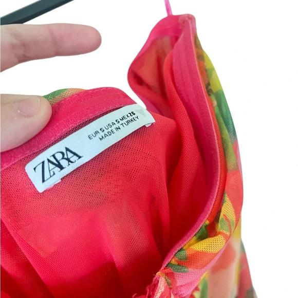 Zara Tulle Floral Corset Ruched Dress Blogger Favorite Sz S - Picture 7 of 12